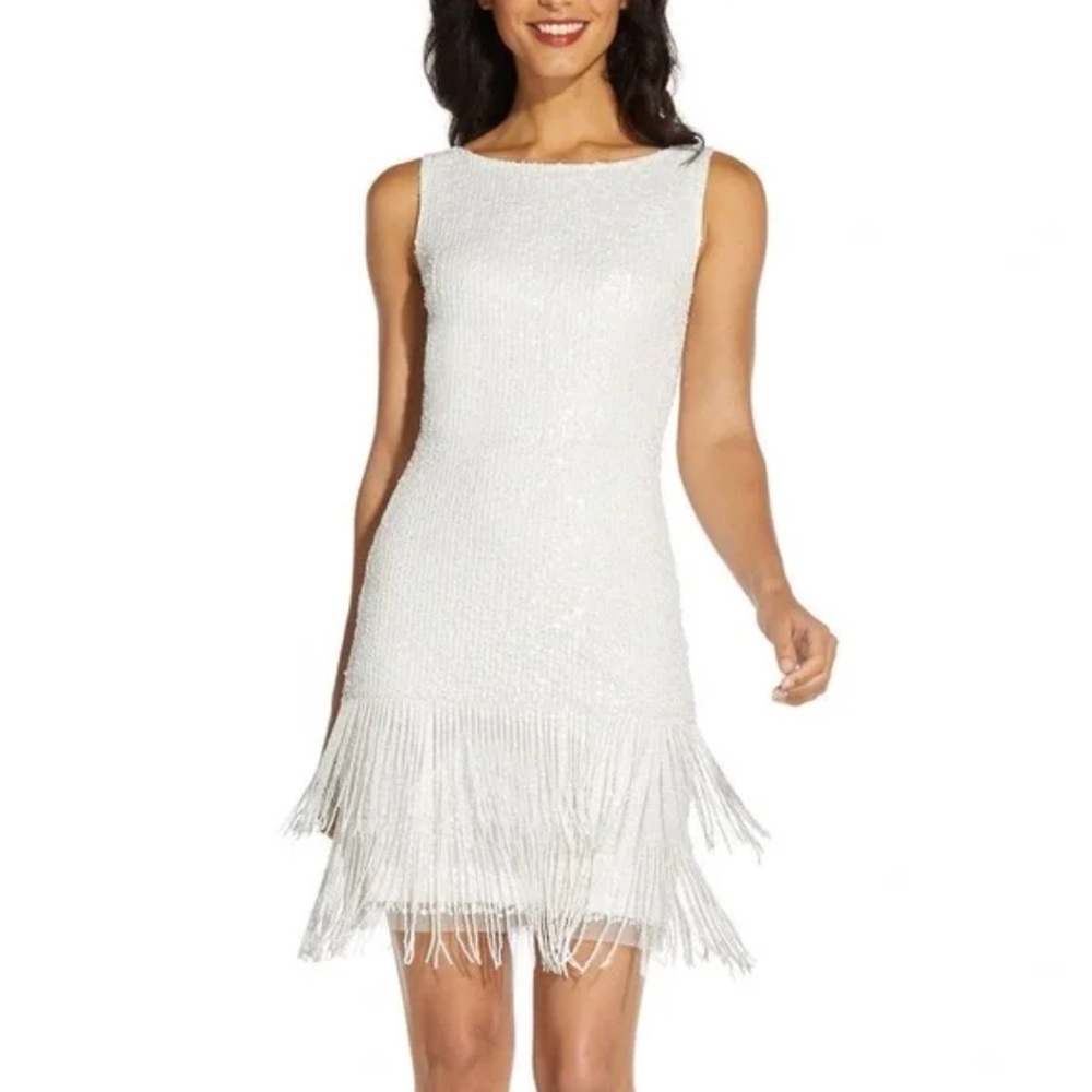 NWT Adrianna Papell Sleeveless Beaded Fringe Dress Size 10P